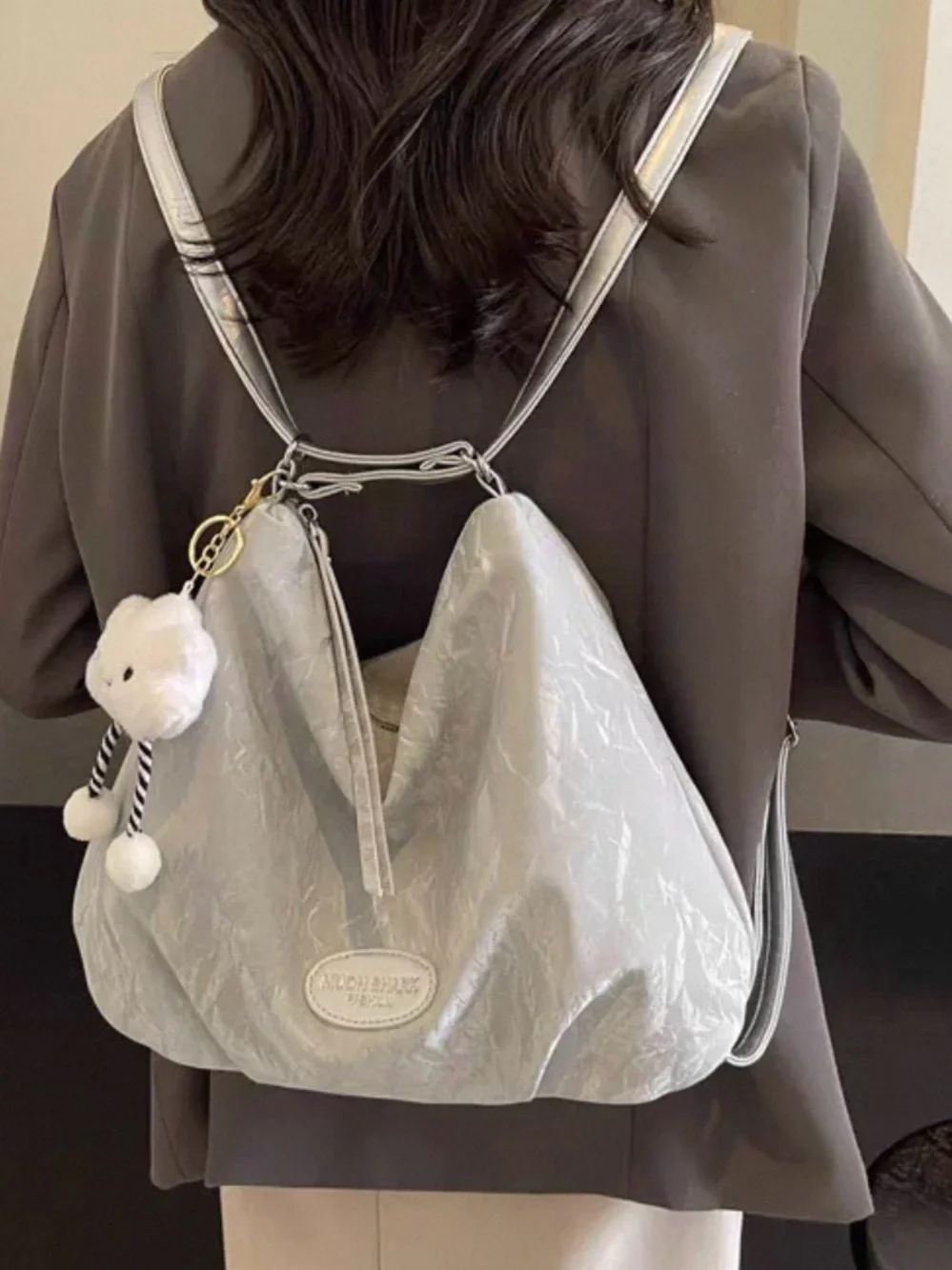 Silver Women's Hobo Shoulder Bag